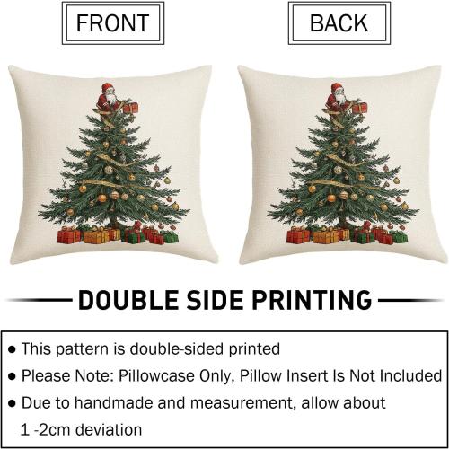 Merry Christmas Pillow Covers 18x18 Inch Santa Pine Tree Golden Balloons Throw Pillows For Couch Soft Durable Cushion Covers Winter Holiday Farmhouse Pillow Cases for Bed Sofa Decor Set of 2