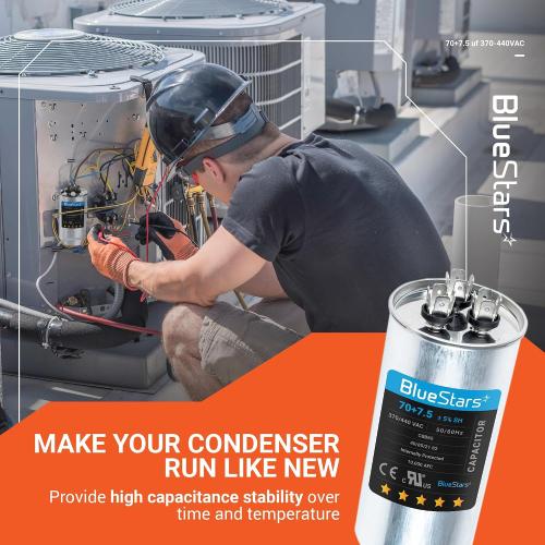 [UL Listed] BlueStars 70/7.5 uF 70 7.5 MFD 370 or 440 VAC Dual Capacitor