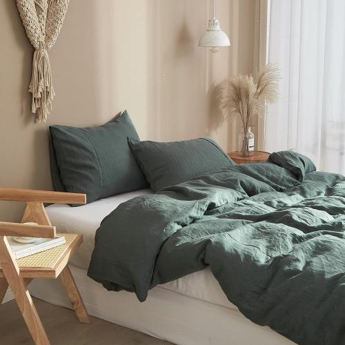 1 Pack Ivellow Green Linen Duvet Cover King 100% Pure Washed French Flax Linen Duvet Cover King Size Soft Breathable Natural Linen King Duvet Cover Linen Bedding