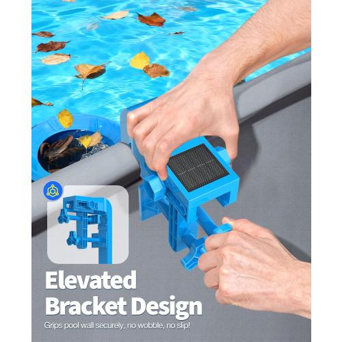 DeeprClean Above Ground Pool Skimmer with Backlit Solar Digital Thermometer | Wall Mount Surface Skimmer with Adjustable Height Bracket, Auto Skimming for Pool Surface Floating Leaves & Debris -Blue