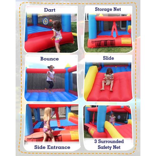 ACTION AIR [Updated Version] Bounce House, Inflatable Bouncer with Air Blower, Jumping Castle with Slide, Family Backyard Bouncy Castle, Durable Sewn with Extra Thick Material, Idea for Kids (C-9745)