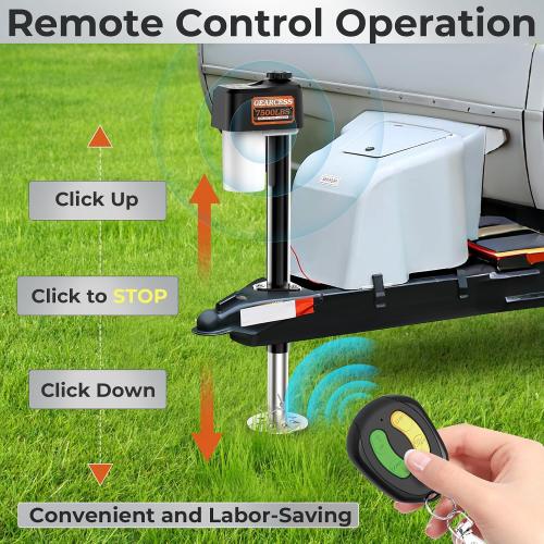 Upgraded 7500LBS Electric Trailer Jack, w/Remote Controls, RV Power A-Frame Tongue Jack with Built-in Spirit Level for Travel Trailer, 10.24-33.46 IP65 Waterproof, 12V DC Wiring, 5.9 Inch Foot Pad