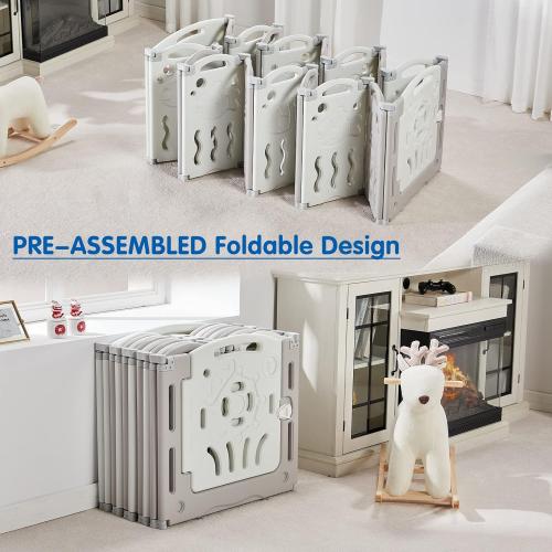 Albott Baby Playpen 22 Panel Foldable Baby playpen Folding Play Pen Kids Activity Centre Safety Play Yard Home Adjustable Shape, Portable Design for Indoor Outdoor Use (White Grey, 22 Panel)