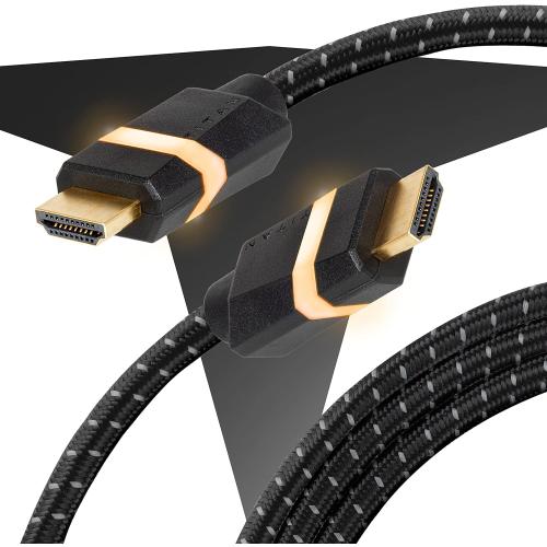 TITAN 8K HDMI 2.1 Cable, 10 ft Braided Cord, Amber LED Light Strip, Ultra High-Speed Cable with HDR, VRR & QMS, 48 GBPS, Black, 59063