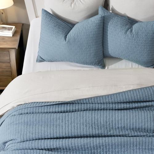 EVERGRACE x Kinsey Walsh Cross Stitch Pre-Washed Cotton Quilt Bedding Set Queen Size, Oversized 3 Pieces Lightweight Bedspread Coverlet for All Season, with 2 Matching Shams, Dusty Blue, 92x96