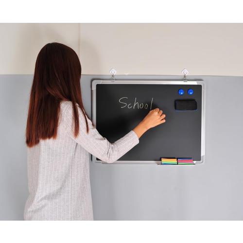 Chalkboard Set 24x18 in, Framed Magnetic Slate Chalk Board with Chalk | Small Wall Hanging Blackboard, Black Slate Writing Board with Chalks, Eraser and Magnets for Home, Kitchen & Office
