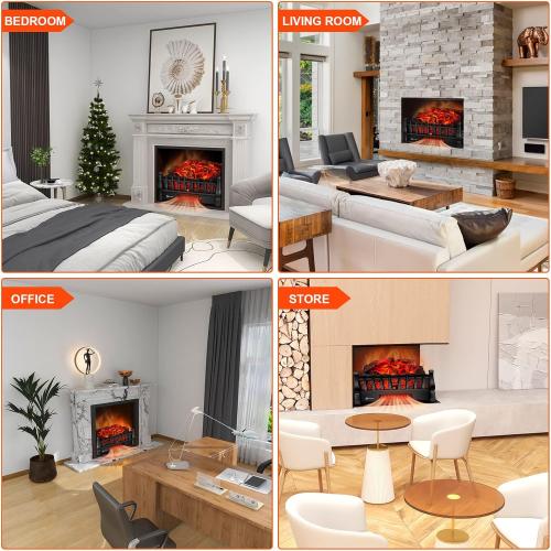 Electric Fireplace Logs Inserts Heater with Infrared Remote Controller 5 Flame Brightness 24 H Timer Overheating Protection for Home and Office Decor Black
