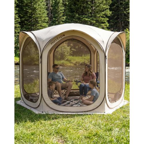 10X10FT Pop-Up Screen House Tent, Portable Instant Screen Room Canopy with Mesh Doors and Carry Bag for Patio Backyard Deck Camping Outdoor, Pop up Gazebo, Popup Canopy Tent, Beige