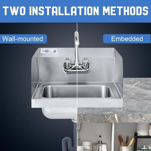 Profeeshaw Stainless Steel Sink Commercial Wall Mount Hand Washing Basin NSF Certified, with Gooseneck Faucet and Side Splash Guard, for Restaurants, Stores, Bars and Home, 17 x 15 …