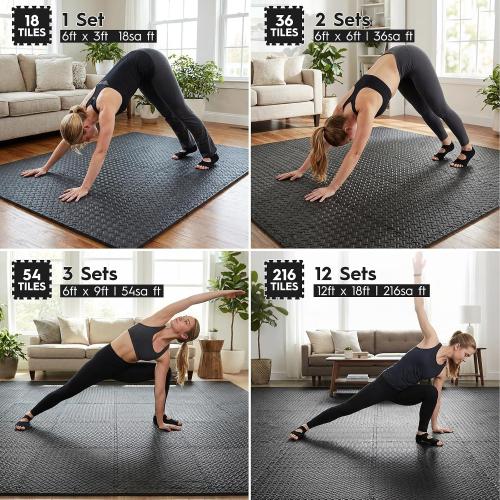 18pcs Puzzle Exercise Mat, 12.6x12.6x0.4, 18sqft EVA Interlocking Foam Floor Tiles, Non-Slip, Protective, Water-Resistant Flooring for Home Gym & Workout Equipment