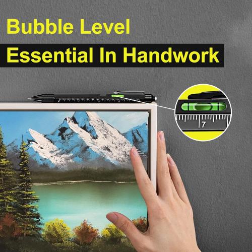 Gifts for Men, Dad, Him, Husband, 9 in 1 Multitool Pen Set with LED, Stylus, Level, Screwdriver, Mens Gift from Daughter, Wife, Son, Cool Gadgets Birthday Gifts for Men, Father, Black, 1 Pack