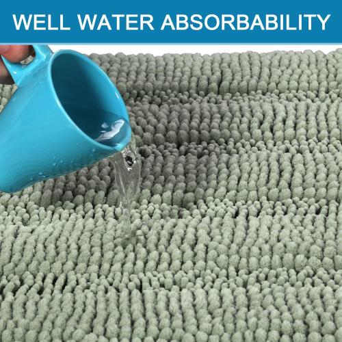 H.VERSAILTEX Bath Mats for Bathroom Non Slip Extra Thick Chenille Striped Bath Rug 24 x 36 Absorbent Non Skid Fluffy Soft Shaggy Rugs Washable Dry Fast Plush Mats for Indoor, Bath Room, Tub - Sage