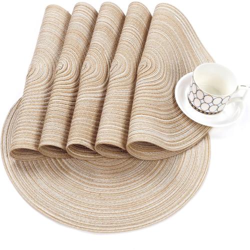 SHACOS Round Braided Placemats Set of 4 Washable Place Mats for Dining Tables 15 inch Non Slip Kitchen Table Mats (Beige, 4)
