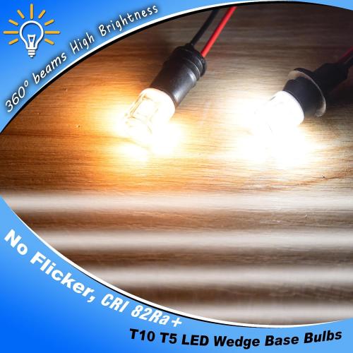 T5 T10 LED Wedge Base Bulbs, 2700K Warm White 2 Watts Equivalent 11W 18W Incandecent Bulbs, AC/DC 12-24V Low Voltage Replacement for Landscape Path Deck Garden RV Camper Lights, 6 Pack