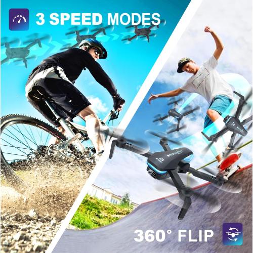 TENSSENX Drone with Camera, 1080P HD FPV Foldable RC Quadcopter with 90° Adjustable Lens, Gestures Selfie, One Key Start, Altitude Hold, 360° Flip, 2 Batteries