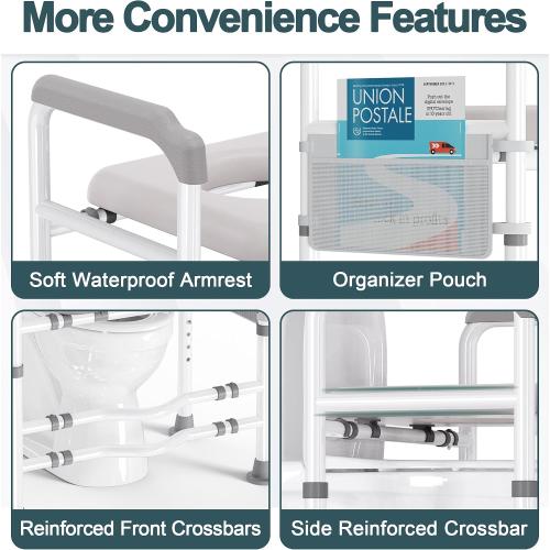 Toilet Seat Risers for Seniors, Adjustable Raised Toilet Seat with Handles, Padded Seat Toilet Seat Riser for Elderly, Heavy Duty, Handicapped 400lb, Fit Any Toilet