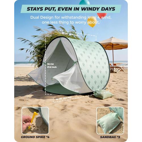 Baby Beach Tent, 2026 Upgrade Pop-Up UPF 50  Sun Protection with Mosquito Net Shelter Canopy Portable Outdoor Shade Summer Essentials for Babies Toddlers- Green Leaves