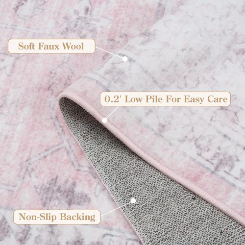 LIVEBOX Pink 8x10 Area Rug for Bedroom Girls, Boho Washable Rugs for Living Room Nursery, Non-Slip Indoor Soft Carpet Low-Pile Farmhouse Carpets for Dining Room Kids Playroom, Pink
