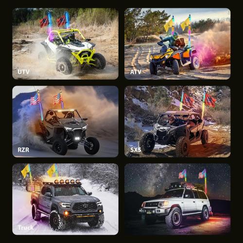 Ehaho 2 Pack 3FT LED Whip Light with Speed Sensing, Whip Lights with Spring Base, Tri-Sided RGB Illuminated Whip Light with Rocker Switch, App & Remote Control for UTV ATV Polaris RZR SXS Can-Am Truck
