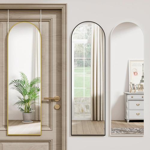 Vlush Door Mirror, Full Length Mirrors Over The Door, 14'' x 48'' Hanging/Rectangular Wall Mirror, Wall-Mounted/Hanging/Leaning, Home Decor,(Black)