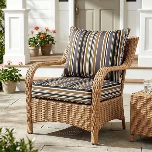 EAGLE PEAK Outdoor Deep Seat Patio Seat Cushion Set, 24 x 24 x 5 inch, 2-Piece Back Chair Cushion, 1 Pack, Brown Stripe