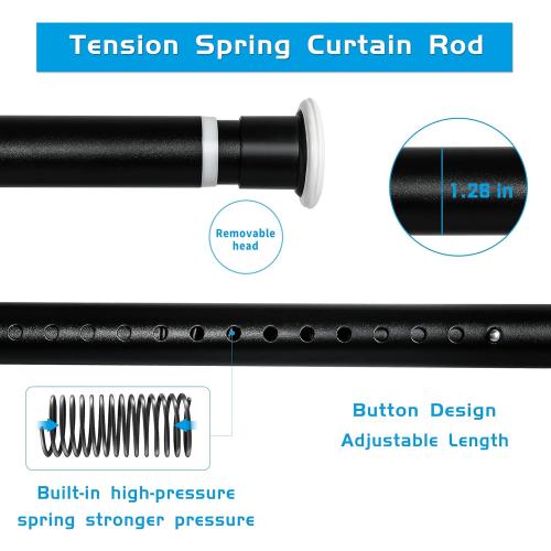 Tension Curtain Rod 83 to 122 Inches, 1.26 Diameter Spring Adjustable Curtains Rods Long Large Pole for Windows Door Bathroom Patio Outdoor No Drilling, Black
