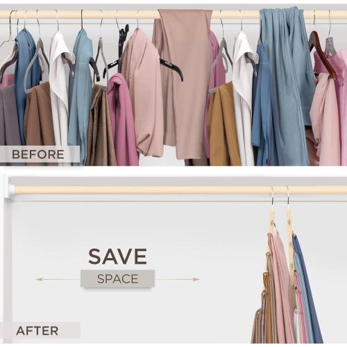 MORALVE Pants Hangers Space Saving - 2 Pack European Beechwood Scarf and Jean Hangers - Closet Organizer and Space Saver Pant Rack, Leggings Hanger, and Scarf Holder with 360° Swivel Hook