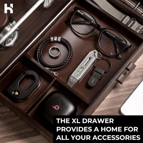 Holme & Hadfield Premium 7-Slot Wooden Watch Display Case with Lifetime Assurance – Large Handcrafted Men’s Watch Box with Accessory Drawer – Father’s Day Gift for Collectors – Luxury Built to Last