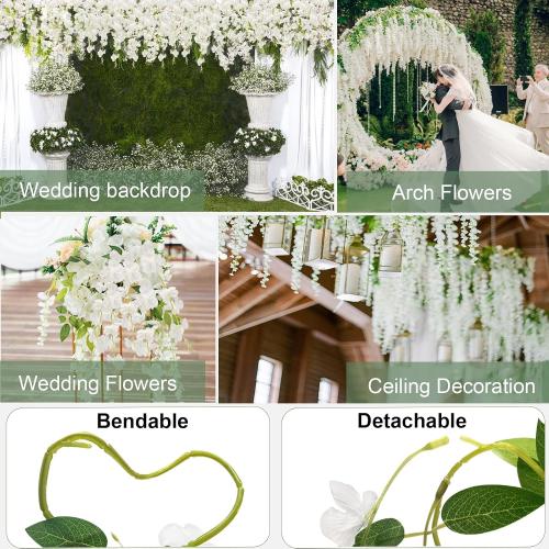 ZINHO 60 Branches Wisteria Hanging Flowers, 4PCS Artificial White Wisteria Flowers Garland for Wedding Arch Ceremony Party Garden Home Backdrop Decor