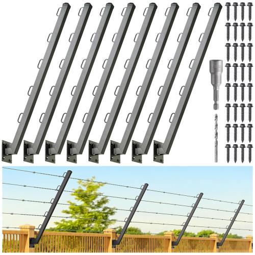 Hulave 8-Pack Angle 25° Fence Post Extender High 32 Fence Barbed Wire Extend Arm for Outdoor Fences to Increase Height for Privacy,Security Prevent Animals from Jumping and Breaking in (Matte Black)