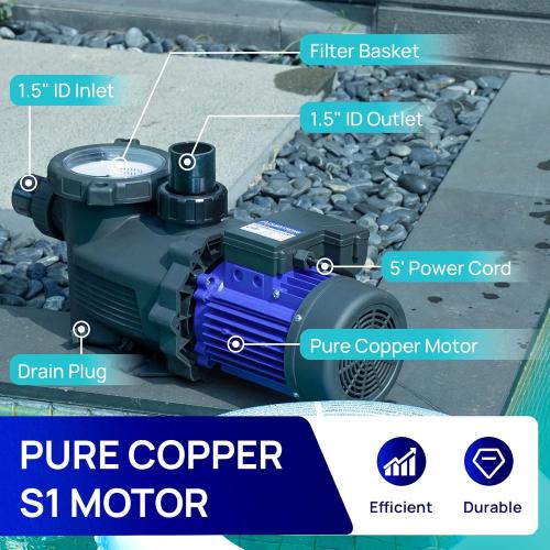 Aquastrong In/Above Ground Pool Pump High Flow Self Primming Swimming Pool Pump,Blue