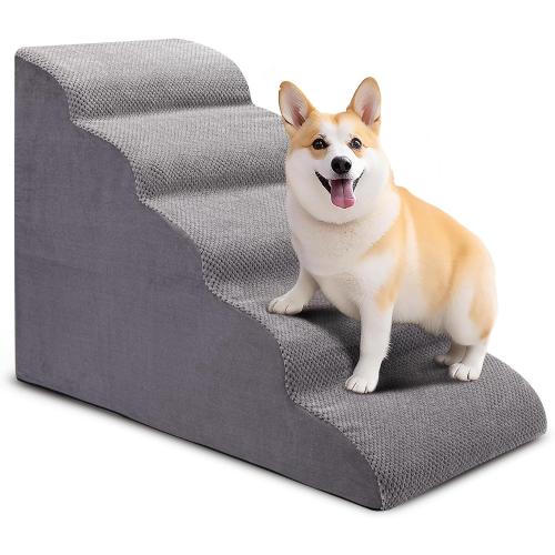 Dog Stairs for Bed and Couch, Non-Slip 5-Step Pet Stairs, 24 High Sofa Foam Dog Ramp - Best for Small Pets, Dogs and Cats with Joint Pain