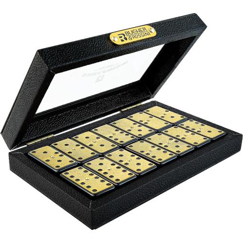 Bucher&Rossini Metal Surface Dominoes Set Double 6 for Adults and Kids - Classic 28Pieces Gold Metal Surface Domino's Game Set Idea Gift Present for Domino Players or Family Game Night