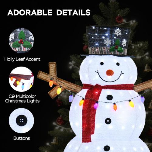 5ft Lighted Pop-up Snowman Outdoor Christmas Lawn Decor, 60 Large 3D Snowman Holiday Decoration with White 200 LEDs for Lawn, Yard, Garden