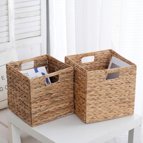Wicker Storage Cubes, Foldable Storage Bins, 12x12x12 Inch, 2-Pack | 2-pack 12x12x12 foldable water hyacinth wicker cubes; collapsible storage bins for shelves, closets and home organization.