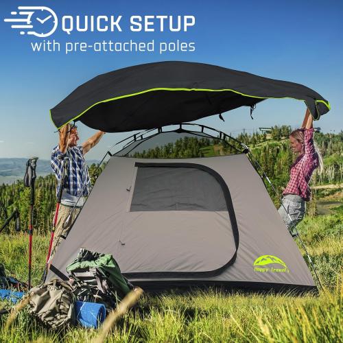 Happy Travel Camping Tent, 4/6 Person Dome Tents for Camping with Rainfly, Waterproof Clip Easy Setup Portable Family Tent with Mesh Windows, 20% More Headroom Backpacking Tents for Camping & Hiking