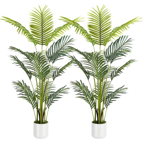 Artificial Palm Tree 4FT, Suntee Fake Tree with White Tall Planter 2 Pack, Faux Tropical Areca Floor Plant in Pot, Artificial Silk Plant for Home Office Living Room Decor Indoor