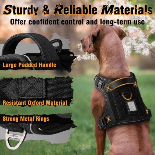 Size Large rabbitgoo Dog Harness for Large Dogs No Pull, Tactical Service Pet Vest with Molle and Control Handle, Adjustable and Reflective Military Harness for Easy Walking and Training, Black, L