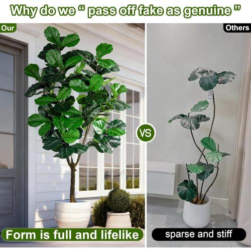 Large Artificial Trees with Pot Indoor Outdoor Realistic Floor Fake plantas Tall Faux Fiddle Leaf fig Tree for Home Living Room Bedroom Office Porch Outside Patio arboles artificiales para decoracion