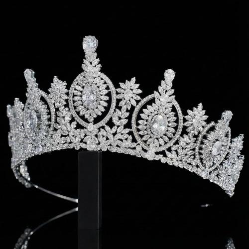 Vintage Cubic Zirconia Wedding Tiara for Bride Quince Prom Homecoming Pageant Costume Princess Queen Crown Large Crystal Birthday Headpieces Silver Bridal Hair Accessories