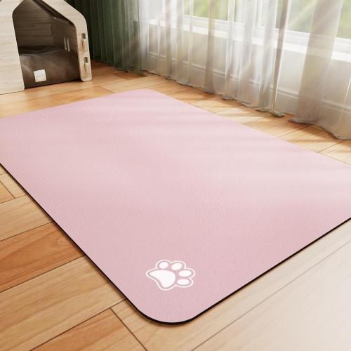 HotLive Dog Food Mat - Absorbent Cat Mat for Food and Water, No Stains Pet Feeding Bowl Mat, Easy to Clean Pet Placemats, Quick Dry Dog Water Dispenser Mat for Messy Drinkers | Paw Pink 24x36