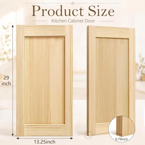 2 Pack Unfinished Pine Shaker Cabinet Doors 13.25 W x 29 H | Solid Wood Replacement Door Fronts With Soft-Close Hinges & Handles; Fits Kitchen Cabinets, Bathroom Vanity, Closet Storage