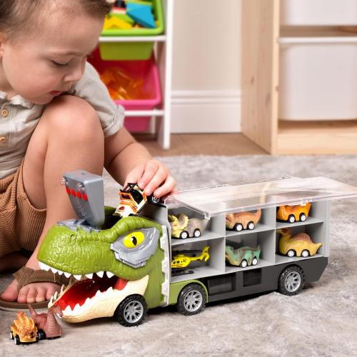 JOYIN 13 in 1 Dinosaur Toys for Kids 3-5, Dinosaur Truck with 12 Pull Back Cars, Birthday Gifts Toys for 3 4 5  Year Old Boy, Transport Carrier Truck for Toddlers, Easter Kids Gifts