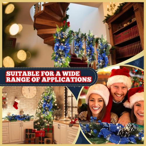Lyrow 4 Pack Christmas Artificial Swags 24 Xmas The Cordless Prelit Stairway Swag Teardrop Trim Wreath Door Stair Garland Christmas Decoration for Outdoor Home Garden Decor(Blue,Novel Style)
