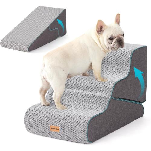 Gardner Pet Dog Stairs for Small Dogs 16.5 H, 2 in 1 Transformable 3-Step Pet Stairs and ramp, Dog Steps for Couch (13-20 in) with Durable Non-Slip Waterproof Cover and CertiPUR-US Certified Foam