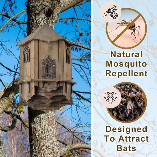 VIREESR Large Bat House for Outdoors,4-Chamber Castle Bat Box,200-Capacity | Cedar Wooden Bat House, Bat Boxes for Outside for Tree, 4 Chamber Design to Attract Bats, Weather-Resistant, Brown