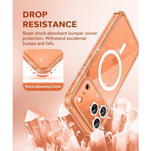 BERFY for iPhone 17 Pro Max Case for Women, Compatible with MagSafe, Clear Glitter Shockproof Protective Case, Anti-Yellowing, with Screen Protector & 3 Diamond Camera Lens Covers 6.9, Sparkle Clear