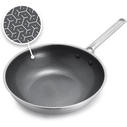 GreenPan Hybrid 11” Nonstick Stainless Steel Wok Pan, APEX Tri-Ply Thermobond PFAS-Free Ceramic NO LID MISSING LID