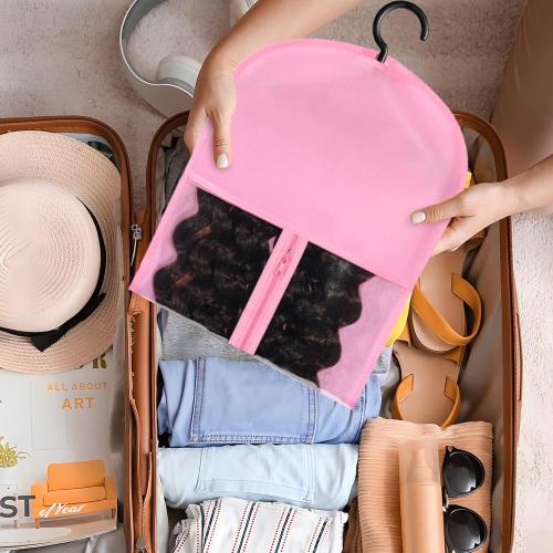 3PCS Hair Extension Holder Dust-proof Bags with Hanger Portable Storage for Multiple Wigs Holder Stand with Transparent Zip Up Closure