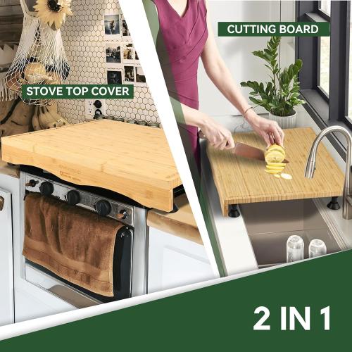 RVGUARD RV Stove Top Cover Board, Countertop Cutting Board with Adjustable Legs and Juice Grooves for Camper Trailer Gas or Electric Range,17x20
